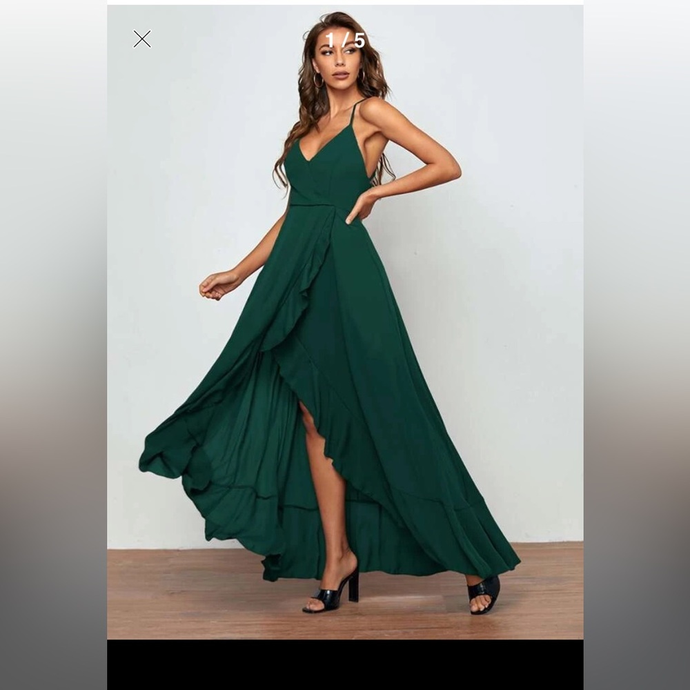 SHEIN Belle Crisscross LaceUp Back Ruffle Asymmetrical Hem Slip Bridesmaid Dress